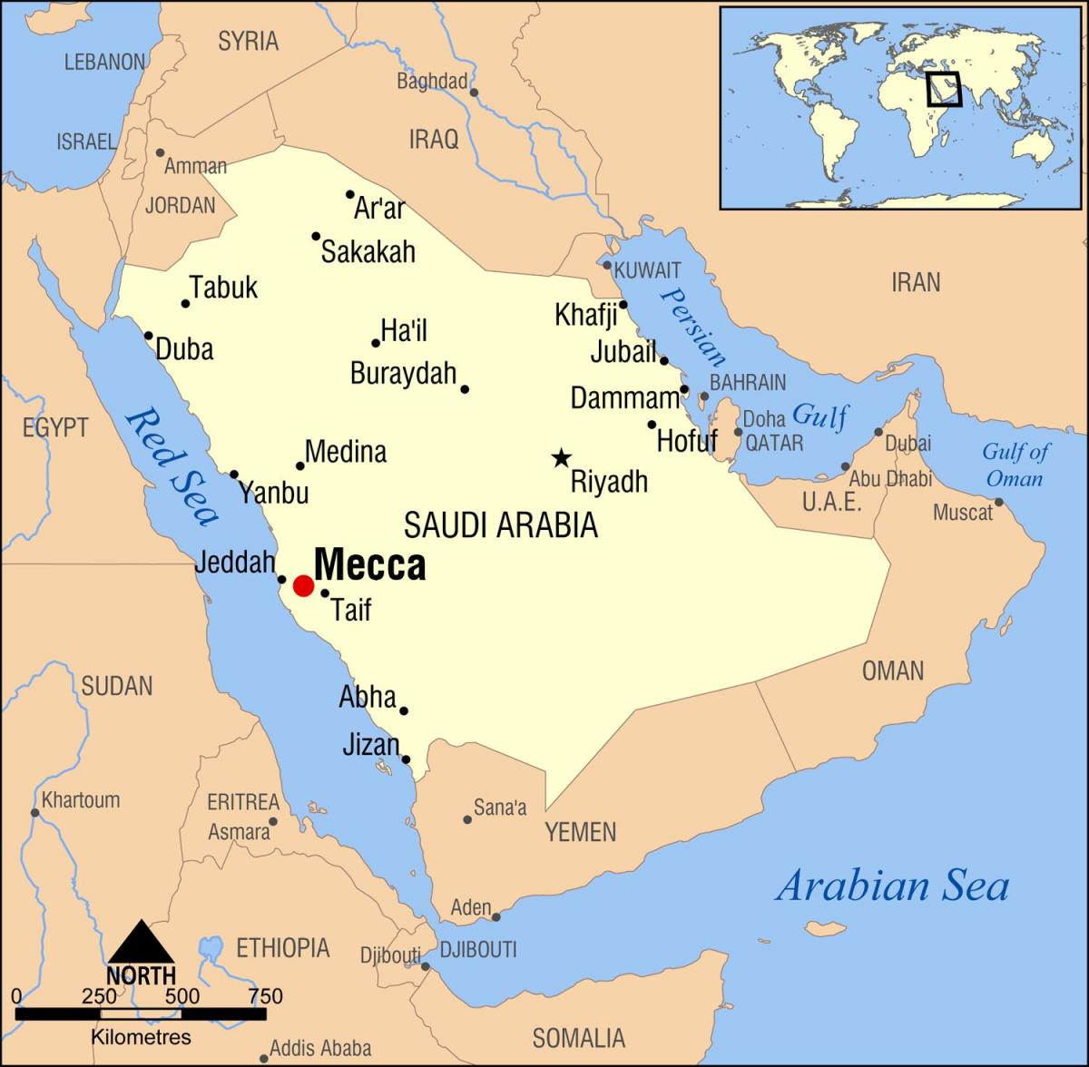 карта Мека ў Саудаўскай Аравіі