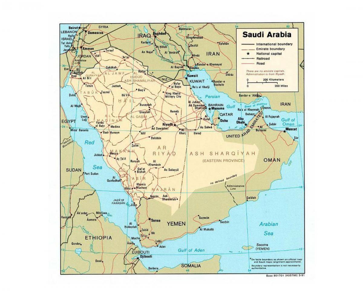 Саудаўская Аравія карта з буйнымі гарадамі